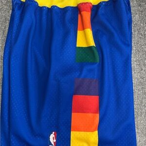 Denver Nuggets Mitchell & Ness Blue Athletic Shorts with Rainbow Stripe